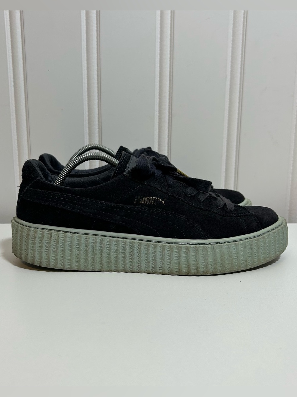 Puma fenty creeper Rihanna Black Suede Platform Sneakers with Pale Green Sole